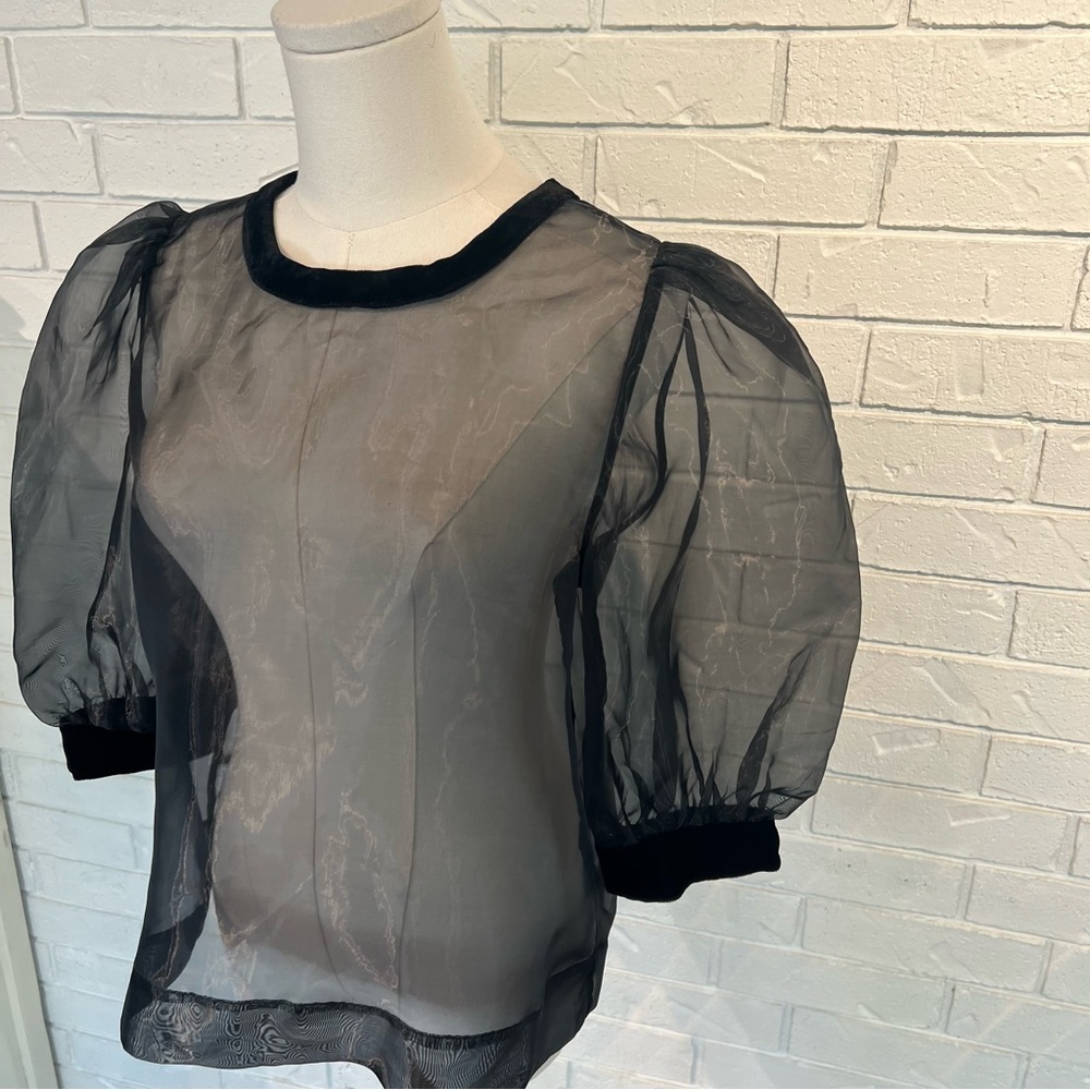 Emily McCarthy Black Puffed Sleeve Sheer Bella Top women’s M NWT - Picture 7 of 12
